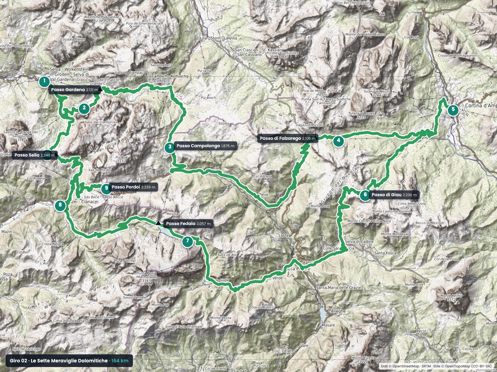 Mappa de Le Sette Meraviglie Dolomitiche