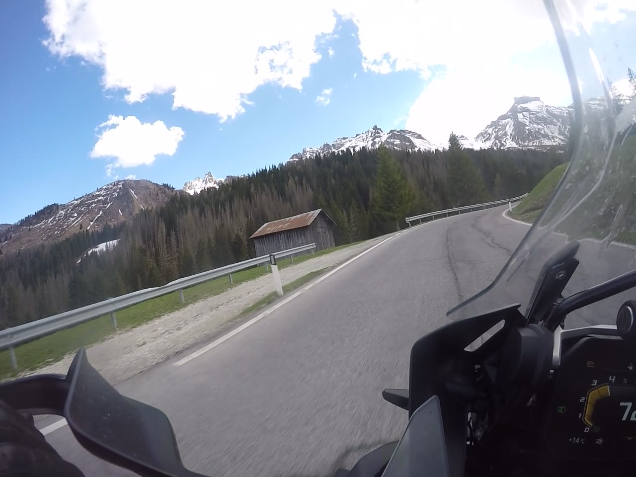 The Pordoi Pass seen from the motorbike
