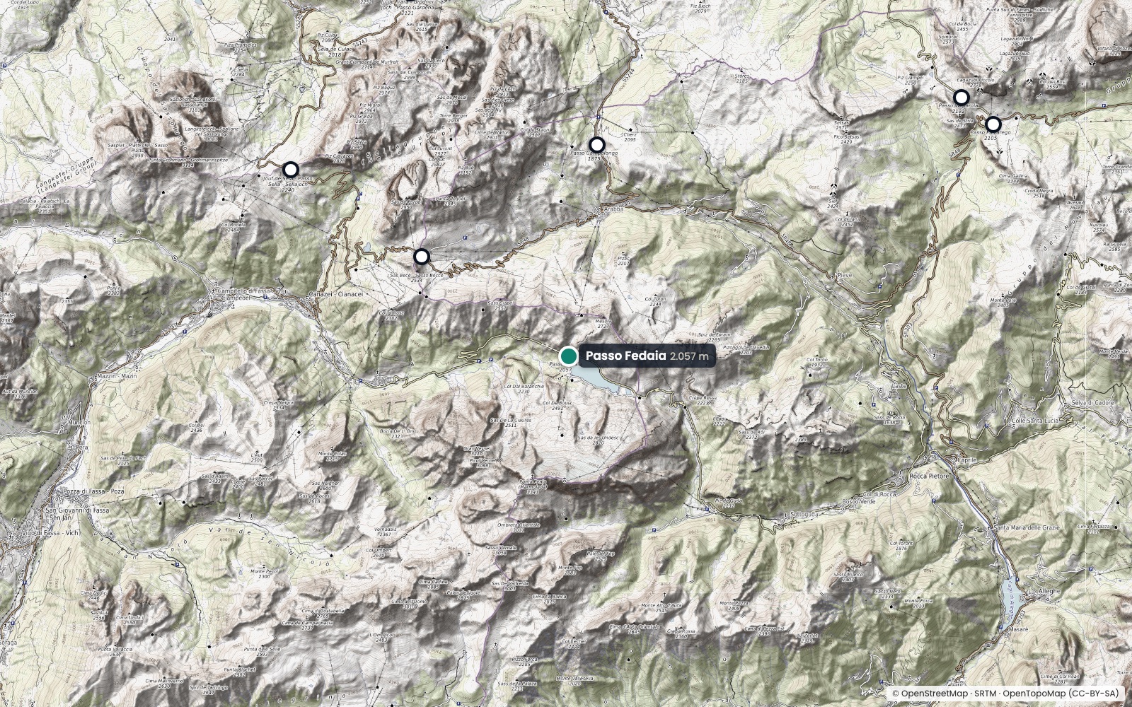Karte: Fedaiapass (2.057 m) und Pässe in der Nähe
