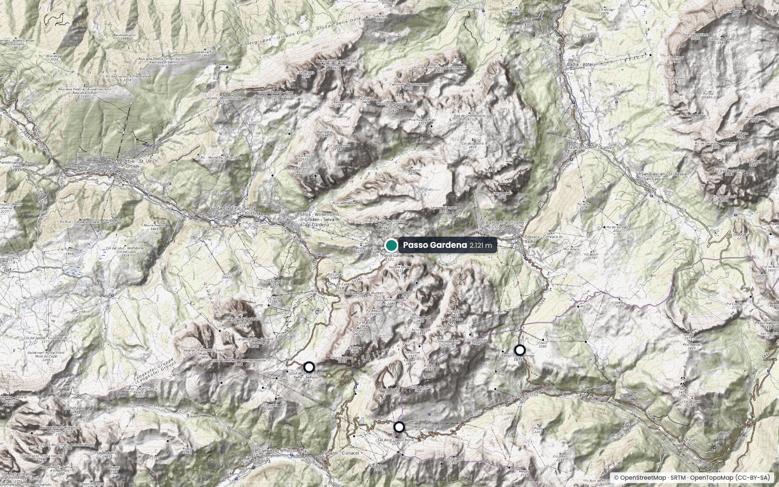 Karte: Grödner Joch (2.121 m) und Pässe in der Nähe