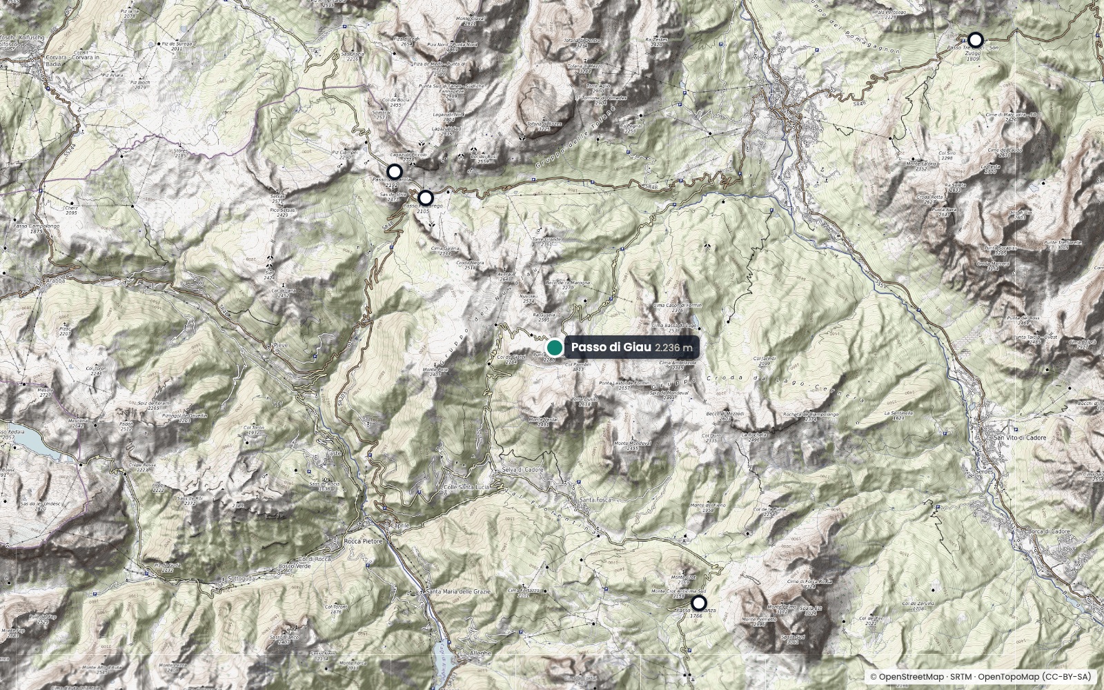 Karte: Passo di Giau (2.236 m) und Pässe in der Nähe