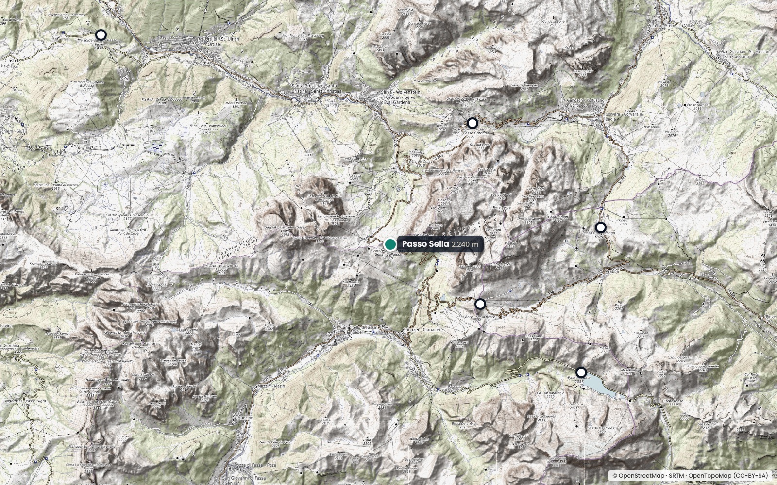 Karte: Sellajoch (2.240 m) und Pässe in der Nähe
